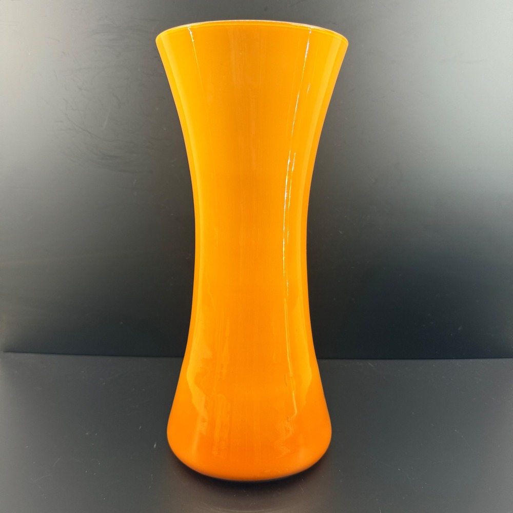 Vintage Orange Cased Glass Bittersweet Hourglass Vase MCM